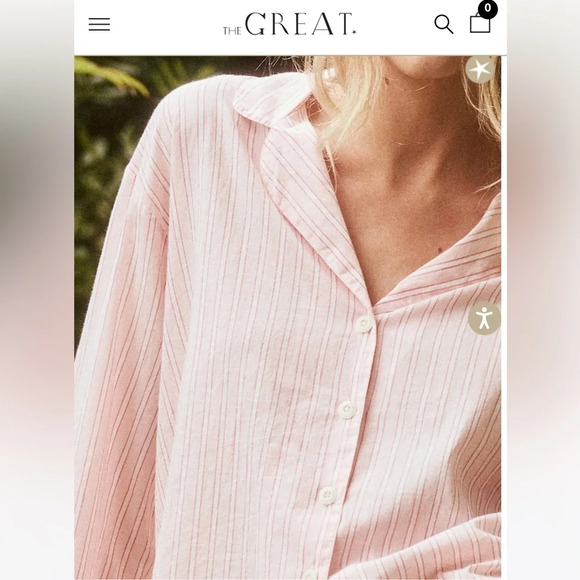 The Great. The Panama Shirt & Smocked Shirts in pink Slumber Stripe - Picture 6 of 11